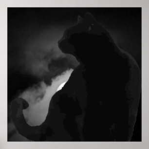 Póster Silhouette Black Cat Moonlight