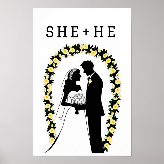 Póster Silhouette boda de una novia y un novio (Frente)