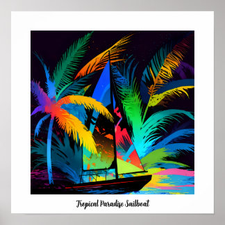 Póster Silhouette colorida Paraíso Tropical
