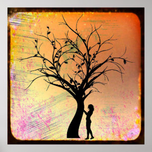 Póster Silhouette de árbol y mujeres místicas