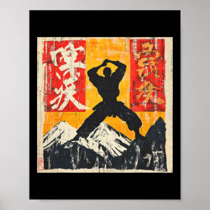 Póster Silhouette de Artes Marciales Karate Sobre La Mont