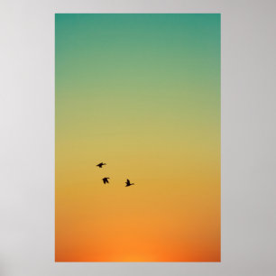 PÓSTER SILHOUETTE DE AVES VOLANDO DURANTE EL SOL