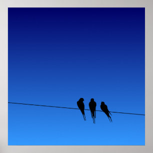 Póster Silhouette de Blackbirds en llamas en alambre