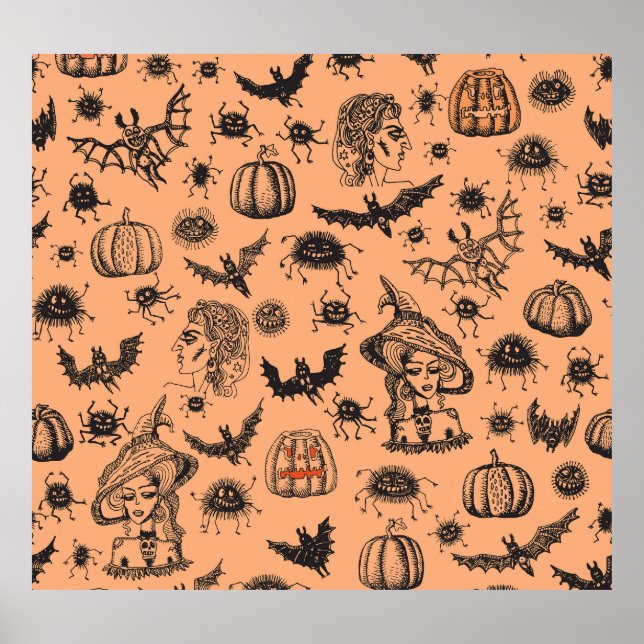 Póster Silhouette de Brujas de Halloween: Patrón Personal (Frente)