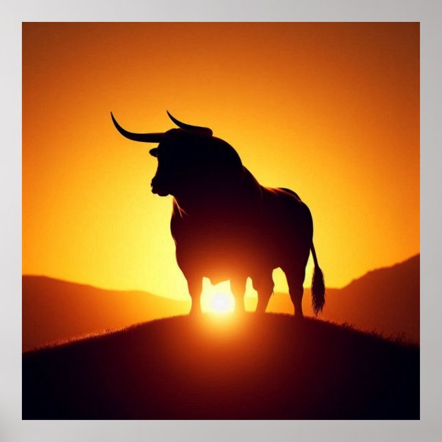 Póster Silhouette de Bull and Sunset (Frente)