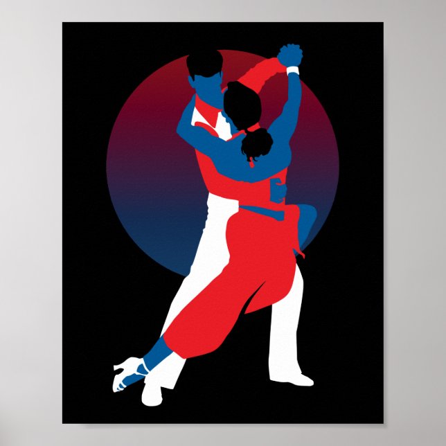 Póster Silhouette de danza roja y azul - bailarinas de ta (Frente)