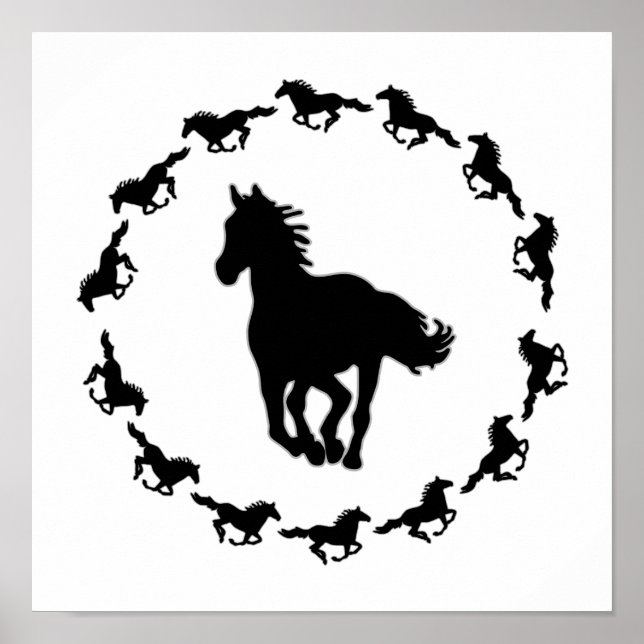 Póster Silhouette de diseño de caballos (Frente)