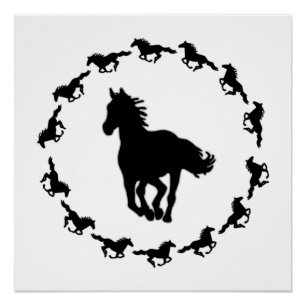 Póster Silhouette de diseño de caballos