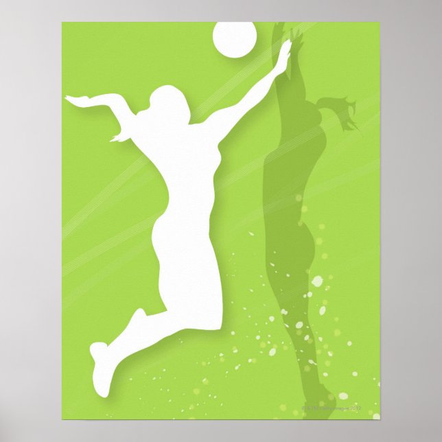 Póster Silhouette de dos mujeres jugando voleibol (Frente)
