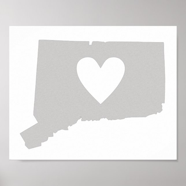 Póster Silhouette de estado Heart Connecticut (Frente)
