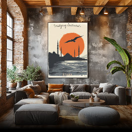 Póster Silhouette de Estambul al atardecer - Línea de Sky