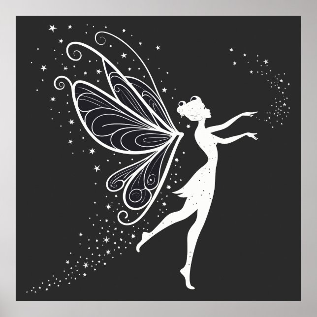 Póster Silhouette de hadas mágicas con alas y estrellas (Frente)
