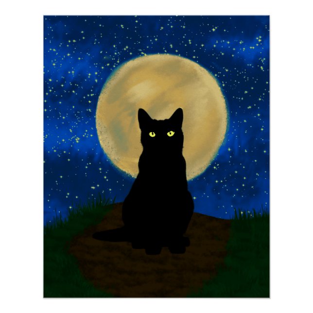 Póster Silhouette de Halloween Black Cat Moonlit (Anverso)