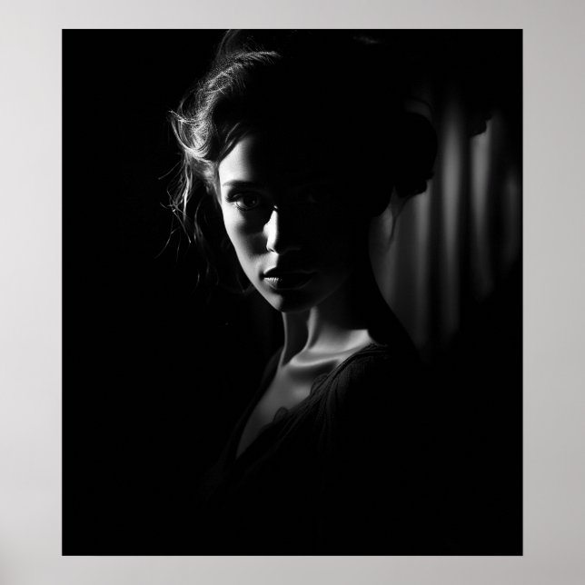 Póster Silhouette de la cara de una mujer foto de B&W (Frente)
