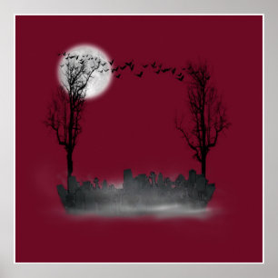 Póster Silhouette de la escena del cementerio de Hallowee