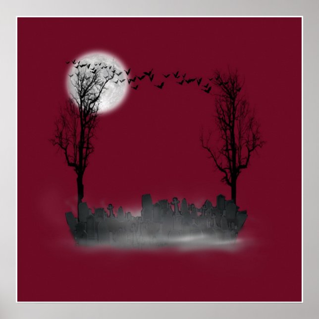 Póster Silhouette de la escena del cementerio de Hallowee (Frente)