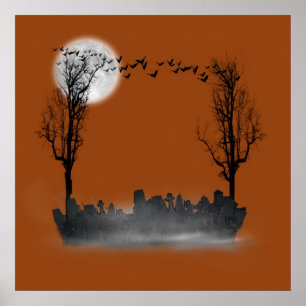 Póster Silhouette de la escena del cementerio de Hallowee