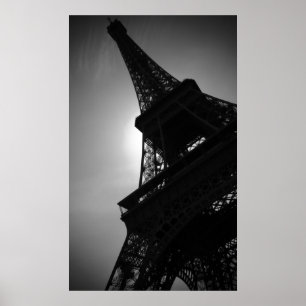 Póster Silhouette de la Torre Eiffel Blanca Negra en Parí