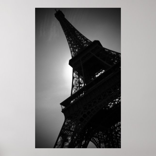 Póster Silhouette de la Torre Eiffel Blanca Negra en Parí (Frente)