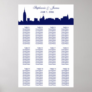 Póster Silhouette de línea ancha NYC DIY BG Blue
