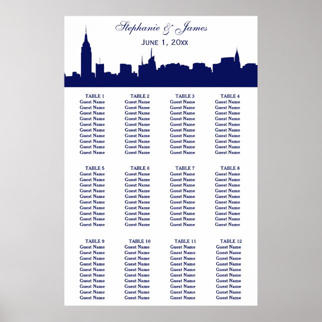 Póster Silhouette de línea ancha NYC DIY BG Blue (Frente)