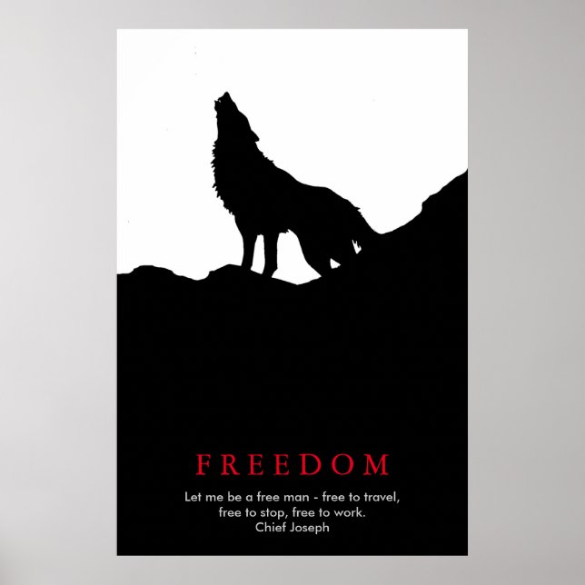 Póster Silhouette de Lobo Blanco y Negro en una colina (Frente)