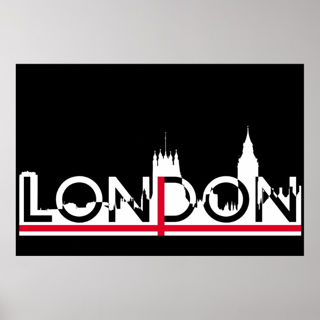 Póster Silhouette de Londres y bandera inglesa (Frente)