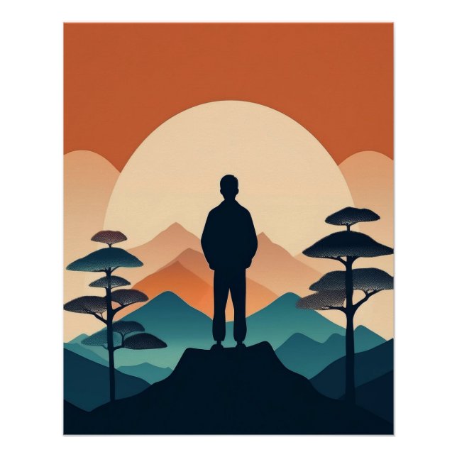 Póster Silhouette de montaña con arte de Sunrise (Anverso)