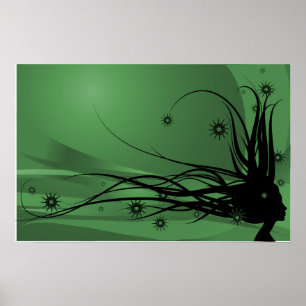 Póster Silhouette de perfil de la Dama del Pelo Salvaje -