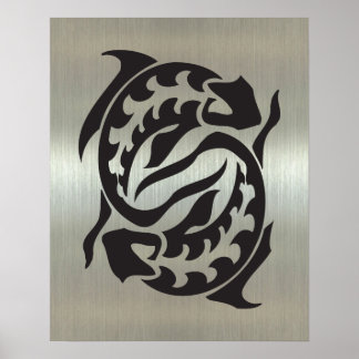 Póster Silhouette de Pisces con Efecto Metálico