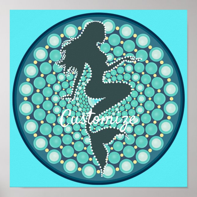 Póster Silhouette de sirena en burbujas Thunder_Cove (Frente)