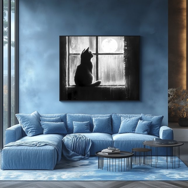 Póster Silhouette de un gato junto a la ventana a la luz  (Subido por el creador)