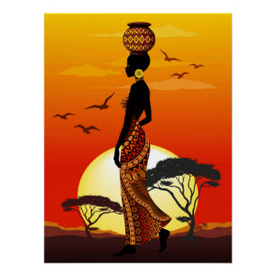 Póster Silhouette de una bella mujer africana sobre los S
