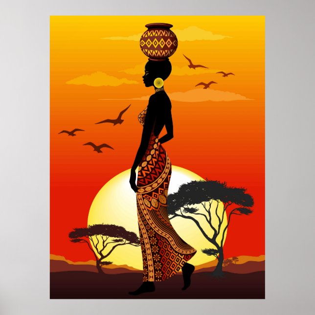 Póster Silhouette de una bella mujer africana sobre los S (Frente)