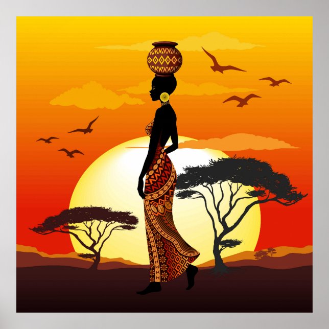 Póster Silhouette de una bella mujer africana sobre los S (Frente)