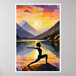 Póster Silhouette de una dama africana haciendo Yoga al a