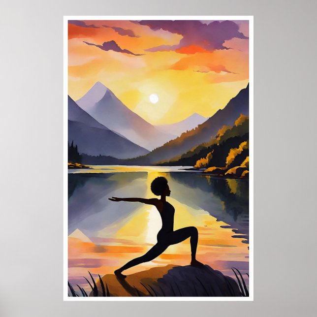 Póster Silhouette de una dama africana haciendo Yoga al a (Frente)