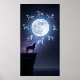 Póster Silhouette de una husky aúllándose en un acantilad