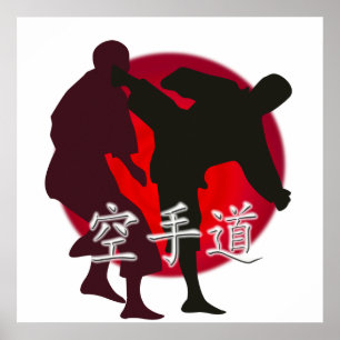 Póster Silhouette de una lucha de karate. Fondo del Sol R