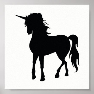 Póster Silhouette de Unicornio Negro