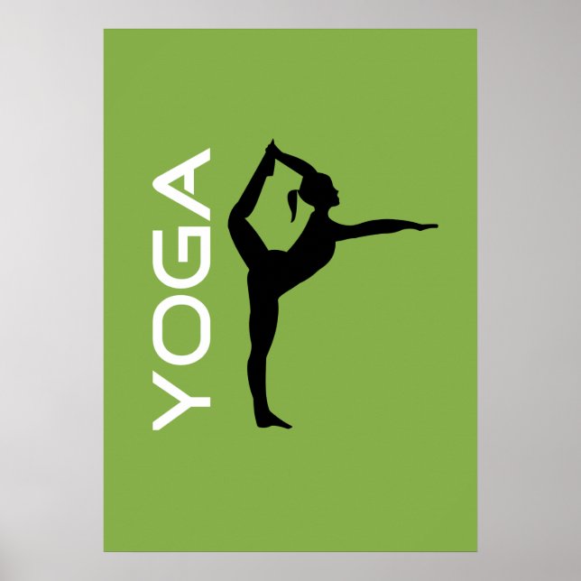 Póster Silhouette de Yoga Pose sobre fondo verde (Frente)