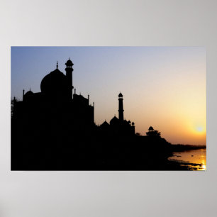 Póster Silhouette del Taj Mahal al atardecer, Agra,