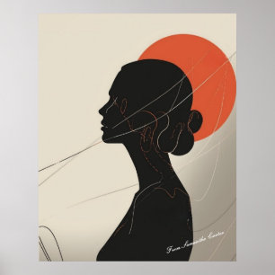 Póster Silhouette femenina inclusiva Boho con círculo de