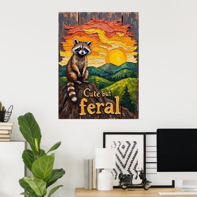 Póster Silhouette Feral: Raccoon contra la puesta del sol (Oficina en casa)