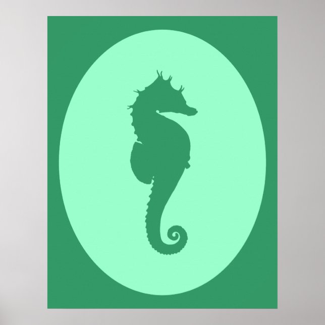 Póster Silhouette Green Seahorse (Frente)