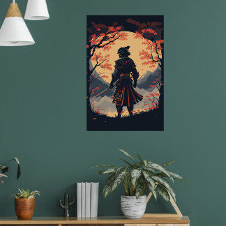 Póster Silhouette Samurai Warrior Moon