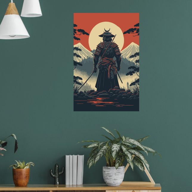 Póster Silhouette Samurai Warrior Moon Poster (Salón 1)