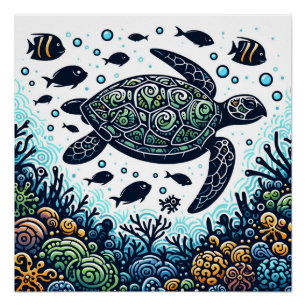 Póster Silhouette Sea Turtle