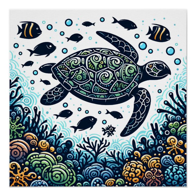 Póster Silhouette Sea Turtle (Anverso)