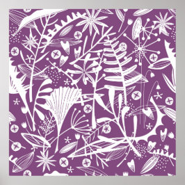 Póster Silhouettes botánico floral morado y blanco
